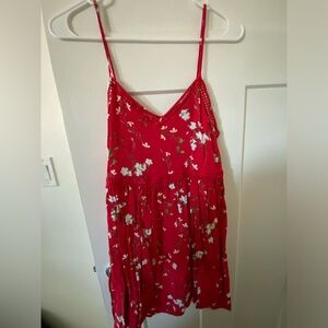 Red floral mini dress